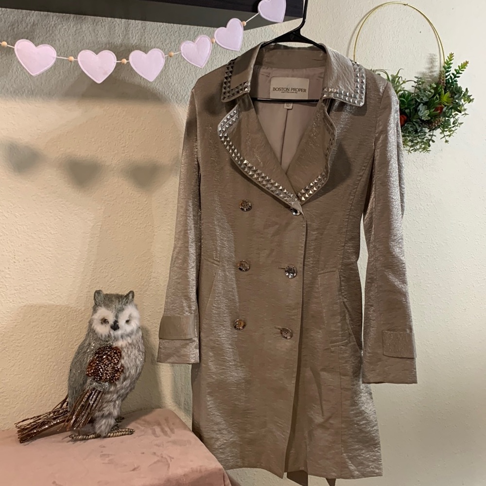 8-Boston Proper Stud Accented Collar Pea Coat